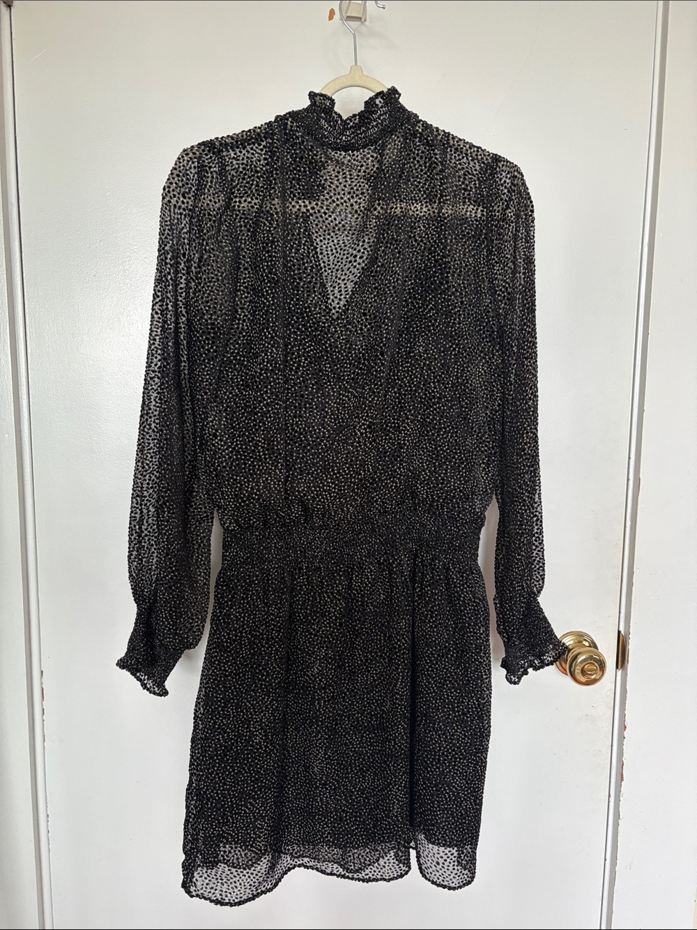White House Black Market Black Sheer Long-Sleeve Mini Dress